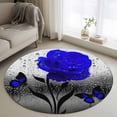 thumbnail image 1 of Round Rugs 4Ft, Blue Rose Round Area Rug Washable Indoor Throw Carpet, Flower Raindrops Butterfly Grey Art Soft Non Slip Circle Rug for Kitchen Nursery Room Home Decor Aesthetic, 1 of 8