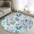 thumbnail image 1 of Round Rugs 4Ft, Blue Teal Pink Coastal Round Area Rug Washable Indoor Throw Carpet, Summer Beach Nautical Coral Starfish Soft Non Slip Circle Rug for Kitchen Nursery Room Home Decor Aesthetic, 1 of 8