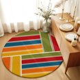 thumbnail image 1 of Round Rugs 4Ft, Bohemia Round Area Rug Washable Indoor Throw Carpet, Retro Minimalist Geometric Stripes Patchwork Rustic Soft Non Slip Circle Rug for Kitchen Nursery Room Home Decor Aesthetic, 1 of 8
