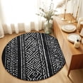 thumbnail image 1 of Round Rugs 4Ft, Boho Ethnic Round Area Rug Washable Indoor Throw Carpet, Black Tribal Abstract Motif Texture Soft Non Slip Circle Rug for Kitchen Nursery Room Home Decor Aesthetic, 1 of 8
