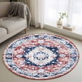 thumbnail image 1 of Round Rugs 4Ft, Boho Red Blue Round Area Rug Washable Indoor Throw Carpet, Retro Geometric Southwestern Ethnic Soft Non Slip Circle Rug for Kitchen Nursery Room Home Decor Aesthetic, 1 of 8