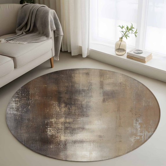 Round Rugs 4Ft, Brown Round Area Rug Washable Indoor Throw Carpet, Modern Abstract Art Oil Painting Ombre Soft Non Slip Circle Rug for Kitchen Nursery Room Home Decor Aesthetic