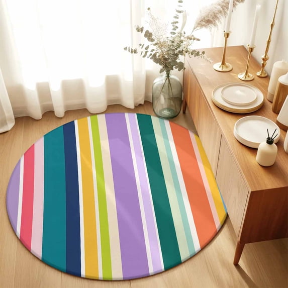 Round Rugs 4Ft, Colorful Striped Round Area Rug Washable Indoor Throw Carpet, Modern Farmhouse Stripes Abstract Art Soft Non Slip Circle Rug for Kitchen Nursery Room Home Decor Aesthetic