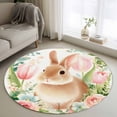 thumbnail image 1 of Round Rugs 4Ft, Easter Bunny Round Area Rug Washable Indoor Throw Carpet, Pink Tulip Flowers Rabbit Country Botanical Soft Non Slip Circle Rug for Kitchen Nursery Room Home Decor Aesthetic, 1 of 8