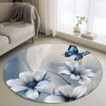 thumbnail image 1 of Round Rugs 4Ft, Elegant Floral Round Area Rug Washable Indoor Throw Carpet, Modern Rustic Blue Butterfly Flowers Soft Non Slip Circle Rug for Kitchen Nursery Room Home Decor Aesthetic, 1 of 8