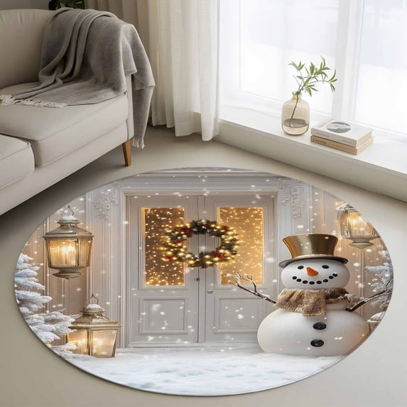 Round Rugs 4Ft, Farmhouse Christmas Round Area Rug Washable Indoor Throw Carpet, Snowman Snowflake Tree Soft Non Slip Circle Rug for Kitchen Nursery Room Home Decor Aesthetic