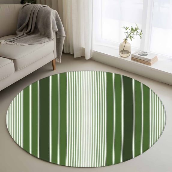 Round Rugs 4Ft, Forest Green Ombre Stripe Round Area Rug Washable Indoor Throw Carpet, Farmhouse Simple Striped Soft Non Slip Circle Rug for Kitchen Nursery Room Home Decor Aesthetic