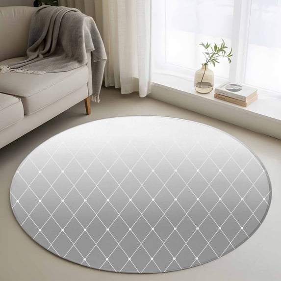 Round Rugs 4Ft, Gray Ombre Round Area Rug Washable Indoor Throw Carpet, Modern Geometric Abstract Rhombus Striped Soft Non Slip Circle Rug for Kitchen Nursery Room Home Decor Aesthetic