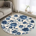 thumbnail image 1 of Round Rugs 4Ft, Navy Blue Floral Round Area Rug Washable Indoor Throw Carpet, Spring Retro Botanical Flowers Soft Non Slip Circle Rug for Kitchen Nursery Room Home Decor Aesthetic, 1 of 8