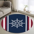 thumbnail image 1 of Round Rugs 4Ft, Navy Blue Red Stripe Round Area Rug Washable Indoor Throw Carpet, Coastal Nautical Rudder Farmhouse Soft Non Slip Circle Rug for Kitchen Nursery Room Home Decor Aesthetic, 1 of 8