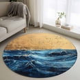 thumbnail image 1 of Round Rugs 4Ft, Navy Blue Round Area Rug Washable Indoor Throw Carpet, Modern Abstract Golden Oil Painting Soft Non Slip Circle Rug for Kitchen Nursery Room Home Decor Aesthetic, 1 of 8