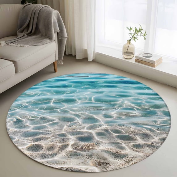 Round Rugs 4Ft, Ocean Water Ripple Round Area Rug Washable Indoor Throw Carpet, Summer Seaside Underwater Scene Soft Non Slip Circle Rug for Kitchen Nursery Room Home Decor Aesthetic