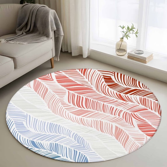 Round Rugs 4Ft, Ombre Orange Blue Round Area Rug Washable Indoor Throw Carpet, Summer Coastal Ocean Sea Beach Wave Soft Non Slip Circle Rug for Kitchen Nursery Room Home Decor Aesthetic