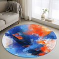 thumbnail image 1 of Round Rugs 4Ft, Orange Blue Round Area Rug Washable Indoor Throw Carpet, Modern Abstract Oil Painted Aesthetics Soft Non Slip Circle Rug for Kitchen Nursery Room Home Decor Aesthetic, 1 of 8
