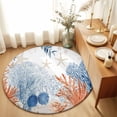 thumbnail image 1 of Round Rugs 4Ft, Orange Navy Blue Coral Round Area Rug Washable Indoor Throw Carpet, Summer Beach Coastal Ocean Soft Non Slip Circle Rug for Kitchen Nursery Room Home Decor Aesthetic, 1 of 8