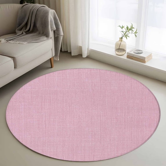 Round Rugs 4Ft, Pink Burlap Texture Round Area Rug Washable Indoor Throw Carpet, Farmhouse Vintage Pink Soft Non Slip Circle Rug for Kitchen Nursery Room Home Decor Aesthetic