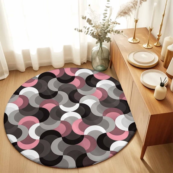 Round Rugs 4Ft, Pink Grey Abstract Round Area Rug Washable Indoor Throw Carpet, Modern Geometric Ombre Artwork Soft Non Slip Circle Rug for Kitchen Nursery Room Home Decor Aesthetic