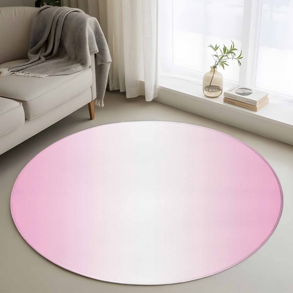 Round Rugs 4Ft, Pink Ombre Round Area Rug Washable Indoor Throw Carpet, Pink White Gradient Modern Abstract Art Soft Non Slip Circle Rug for Kitchen Nursery Room Home Decor Aesthetic