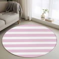 thumbnail image 1 of Round Rugs 4Ft, Pink Stripe Round Area Rug Washable Indoor Throw Carpet, Modern Simple Geometric White Striped Soft Non Slip Circle Rug for Kitchen Nursery Room Home Decor Aesthetic, 1 of 8
