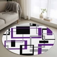 thumbnail image 1 of Round Rugs 4Ft, Purple Black Geometric Round Area Rug Washable Indoor Throw Carpet, Minimalist Stripes Abstract Art Soft Non Slip Circle Rug for Kitchen Nursery Room Home Decor Aesthetic, 1 of 8