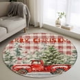 thumbnail image 1 of Round Rugs 4Ft, Red Christmas Round Area Rug Washable Indoor Throw Carpet, Red Truck Xmas Tree Snowflake Soft Non Slip Circle Rug for Kitchen Nursery Room Home Decor Aesthetic, 1 of 8