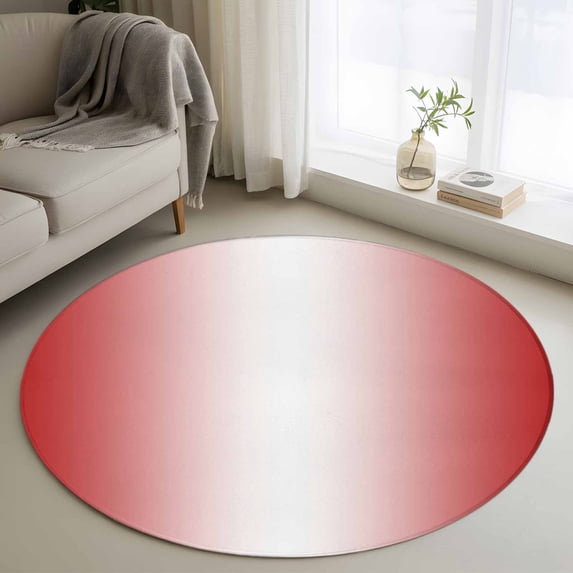 Round Rugs 4Ft, Red Ombre Round Area Rug Washable Indoor Throw Carpet, Red White Gradient Modern Abstract Art Soft Non Slip Circle Rug for Kitchen Nursery Room Home Decor Aesthetic