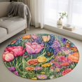 thumbnail image 1 of Round Rugs 4Ft, Red Yellow Floral Round Area Rug Washable Indoor Throw Carpet, Spring Lavender Leaves Botanical Pastoral Soft Non Slip Circle Rug for Kitchen Nursery Room Home Decor Aesthetic, 1 of 8