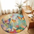 thumbnail image 1 of Round Rugs 4Ft, Spring Floral Round Area Rug Washable Indoor Throw Carpet, Modern Oil Painting Butterfly Soft Non Slip Circle Rug for Kitchen Nursery Room Home Decor Aesthetic, 1 of 7