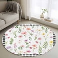 thumbnail image 1 of Round Rugs 4Ft, Spring Floral Round Area Rug Washable Indoor Throw Carpet, Pink Flowers Black White Plaid Pastoral Soft Non Slip Circle Rug for Kitchen Nursery Room Home Decor Aesthetic, 1 of 8