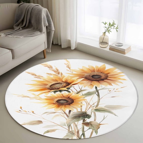 Round Rugs 4Ft, Sunflower Round Area Rug Washable Indoor Throw Carpet ...