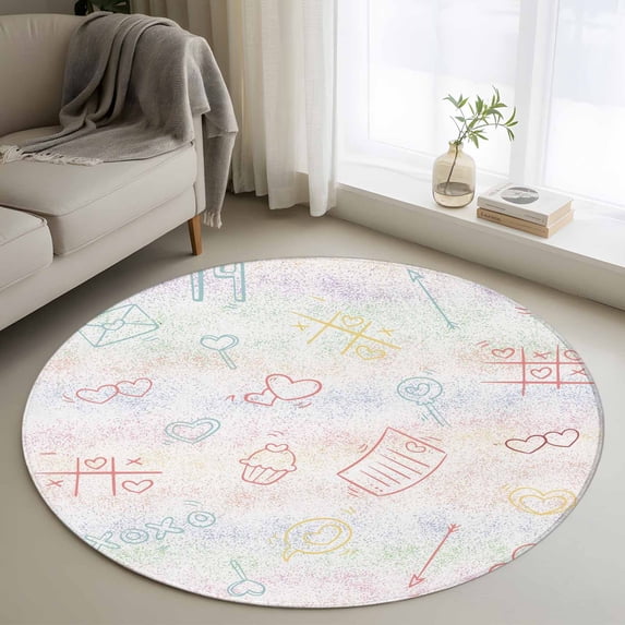 Round Rugs 4Ft, Valentines Round Area Rug Washable Indoor Throw Carpet, Cartoon Love Heart Colorful Ombre Soft Non Slip Circle Rug for Kitchen Nursery Room Home Decor Aesthetic