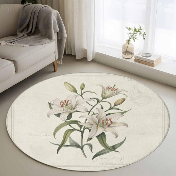 Round Rugs 4Ft, Vintage Floral Round Area Rug Washable Indoor Throw Carpet, Farmhouse Country Retro Flower Artwork Soft Non Slip Circle Rug for Kitchen Nursery Room Home Decor Aesthetic