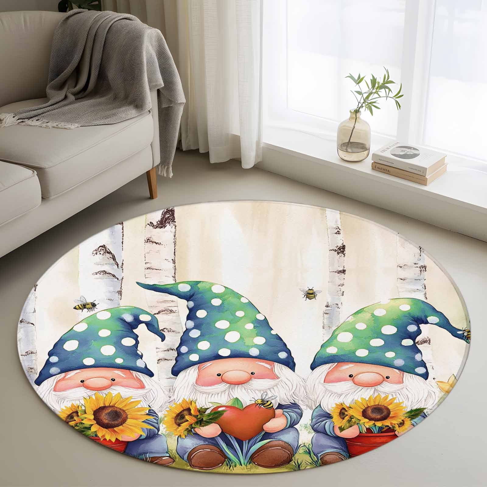 Round Rugs 4Ft, White-Beard Dwarf Round Area Rug Washable Indoor Throw ...