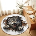 thumbnail image 1 of Round Rugs 4Ft, Wolf Round Area Rug Washable Indoor Throw Carpet, Animal Broken Wall Dynamic Angry Expression Soft Non Slip Circle Rug for Kitchen Nursery Room Home Decor Aesthetic, 1 of 8