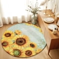 thumbnail image 1 of Round Rugs 4Ft, Yellow Sunflower Blossom Round Area Rug Washable Indoor Throw Carpet, Summer Floral Vintage Boho Green Soft Non Slip Circle Rug for Kitchen Nursery Room Home Decor Aesthetic, 1 of 8