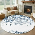 thumbnail image 1 of Round Rugs 5 Ft, Blue Leaves Non Slip Area Rugs for Kitchen Bedroom Entryway, Summer Botanical Washable Carpet Runner Rug Floor Mats for Bedroom Home Decor Farmhouse Abstract Art, 1 of 9