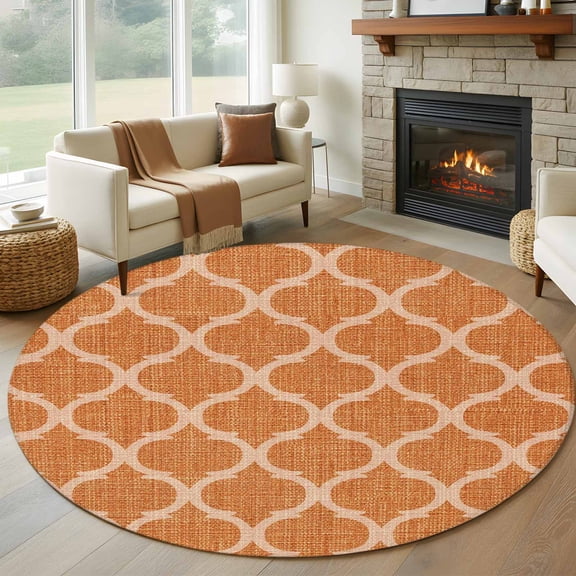 Round Rugs 5 Ft, Burnt Orange Vintage Non Slip Area Rugs for Kitchen Bedroom Entryway, Abstract Art Retro Washable Carpet Runner Rug Floor Mats for Bedroom Home Decor
