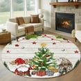 thumbnail image 1 of Round Rugs 5 Ft, Christmas Non Slip Area Rugs for Kitchen Bedroom Entryway, Gnomes Xmas Tree Snowflake Winter Gifts Wooden Washable Carpet Runner Rug Floor Mats for Bedroom Home Decor, 1 of 9