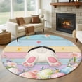 thumbnail image 1 of Round Rugs 5 Ft, Easter Non Slip Area Rugs for Kitchen Bedroom Entryway, Colorful Wooden Grain Easter Bunny Eggs Farmhouse Flower Washable Carpet Runner Rug Floor Mats for Bedroom Home Decor, 1 of 8