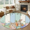 thumbnail image 1 of Round Rugs 5 Ft, Easter Non Slip Area Rugs for Kitchen Bedroom Entryway, Spring Rabbit Eucalyptus Leaves Eggs Wooden Washable Carpet Runner Rug Floor Mats for Bedroom Home Decor, 1 of 8