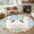 thumbnail image 1 of Round Rugs 5 Ft, Easter Non Slip Area Rugs for Kitchen Bedroom Entryway, Spring Watercolor Bunny Eggs Wood Grain Teal Blue Washable Carpet Runner Rug Floor Mats for Bedroom Home Decor, 1 of 8