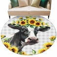 thumbnail image 1 of Round Rugs 5 Ft, Farmhouse Cow Non Slip Area Rugs for Kitchen Bedroom Entryway, Pastoral Sunflower Botanical Gray Plaid Washable Carpet Runner Rug Floor Mats for Bedroom Home Decor, 1 of 9