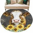thumbnail image 1 of Round Rugs 5 Ft, Farmhouse Cow Non Slip Area Rugs for Kitchen Bedroom Entryway, Vintage Country Sunflower Botanical Black Washable Carpet Runner Rug Floor Mats for Bedroom Home Decor, 1 of 9