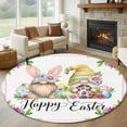 thumbnail image 1 of Round Rugs 5 Ft, Happy Easter Non Slip Area Rugs for Kitchen Bedroom Entryway, Watercolor Gnomes Eggs Flowers Botanical Spring Washable Carpet Runner Rug Floor Mats for Bedroom Home Decor, 1 of 8