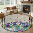 thumbnail image 1 of Round Rugs 5 Ft, Hello Spring Non Slip Area Rugs for Kitchen Bedroom Entryway, Pastoral Purple Bottle Floral Wooden Plaid Washable Carpet Runner Rug Floor Mats for Bedroom Home Decor, 1 of 8