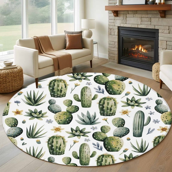 Round Rugs 5 Ft, Modern Cactus Non Slip Area Rugs for Kitchen Bedroom ...
