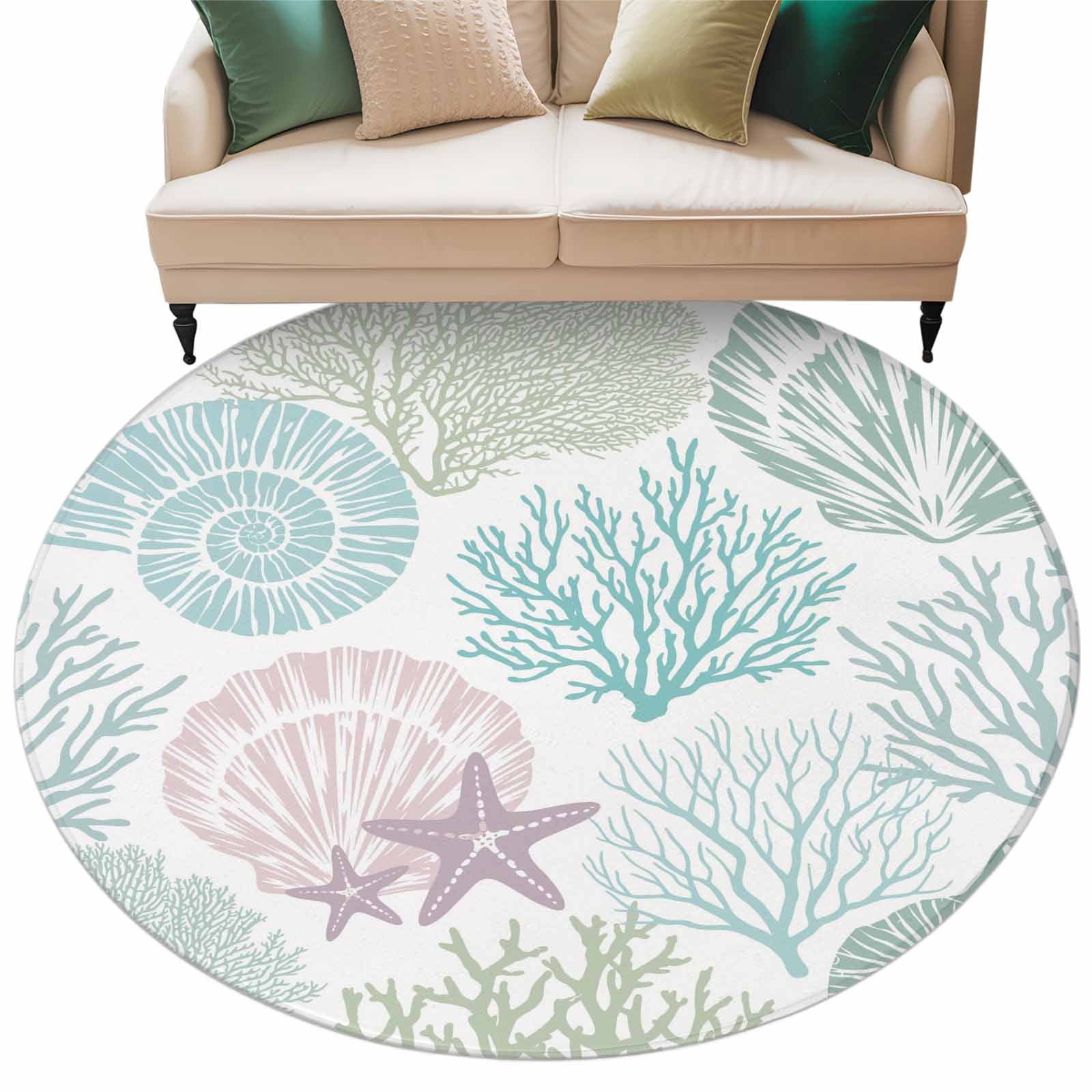 Round Rugs 5 Ft, Ocean Coastal Non Slip Area Rugs for Kitchen Bedroom ...