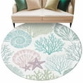 thumbnail image 1 of Round Rugs 5 Ft, Ocean Coastal Non Slip Area Rugs for Kitchen Bedroom Entryway, Sage Green Turquoise Coral Shell Starfish Washable Carpet Runner Rug Floor Mats for Bedroom Home Decor, 1 of 9