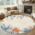 thumbnail image 1 of Round Rugs 5 Ft, Orange Blue Starfish Coastal Non Slip Area Rugs for Kitchen Bedroom Entryway, Summer Beach Eucalyptus Rustic Washable Carpet Runner Rug Floor Mats for Bedroom Home Decor, 1 of 8
