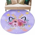 thumbnail image 1 of Round Rugs 5 Ft, Purple Floral Non Slip Area Rugs for Kitchen Bedroom Entryway, Fancy Botanical Flowers Antlers Abstract Art Washable Carpet Runner Rug Floor Mats for Bedroom Home Decor, 1 of 9